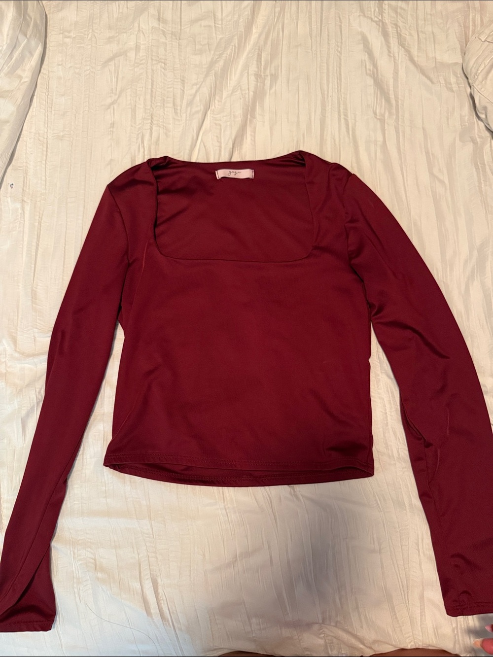 Square Neck Long Sleeve Top in Burgundy